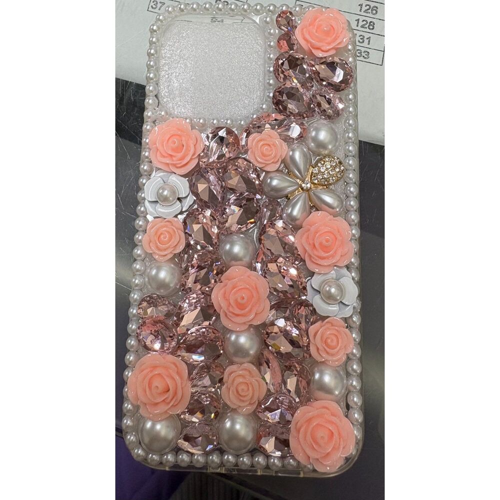 Pink Rose and Pearl Decoden Phone Case Iphone 16 Pro Max